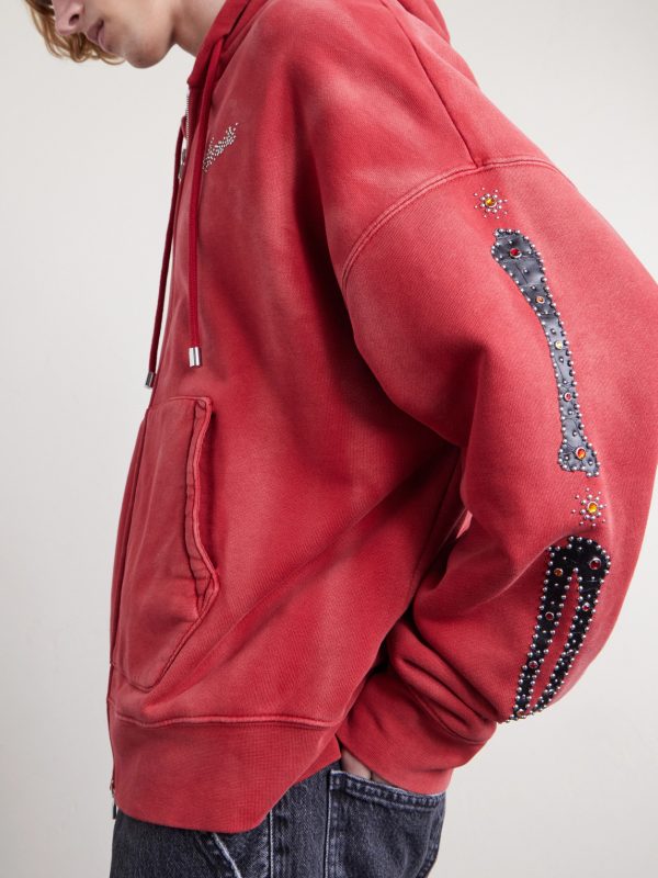 Studded Cotton-Jersey Zip-Up Hoodie - CU Studded Cotton-Jersey Zip-Up Hoodie - CU