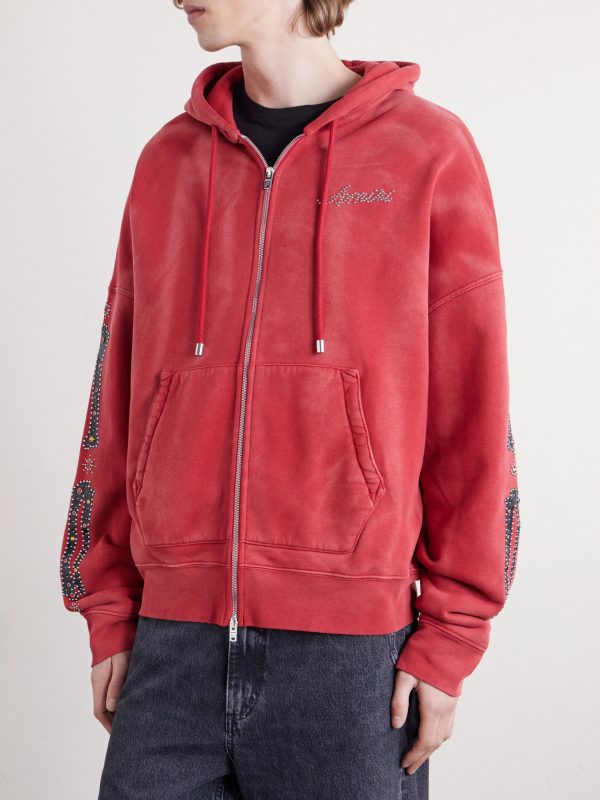 Studded Cotton-Jersey Zip-Up Hoodie - FR Studded Cotton-Jersey Zip-Up Hoodie - FR
