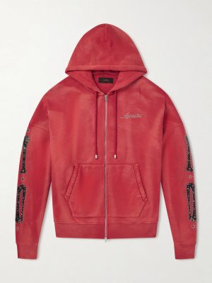Studded Cotton-Jersey Zip-Up Hoodie