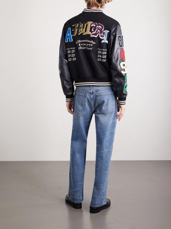 Appliquéd Embroidered Leather and Wool-Blend Varsity Jacket - BK Appliquéd Embroidered Leather and Wool-Blend Varsity Jacket - BK