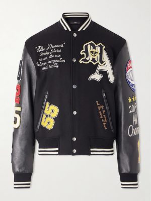 Appliquéd Embroidered Leather and Wool-Blend Varsity Jacket Appliquéd Embroidered Leather and Wool-Blend Varsity Jacket