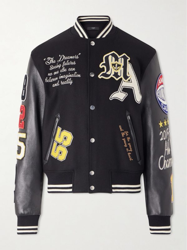 Appliquéd Embroidered Leather and Wool-Blend Varsity Jacket Appliquéd Embroidered Leather and Wool-Blend Varsity Jacket