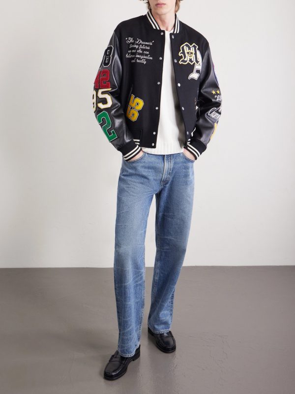 Appliquéd Embroidered Leather and Wool-Blend Varsity Jacket - OU Appliquéd Embroidered Leather and Wool-Blend Varsity Jacket - OU