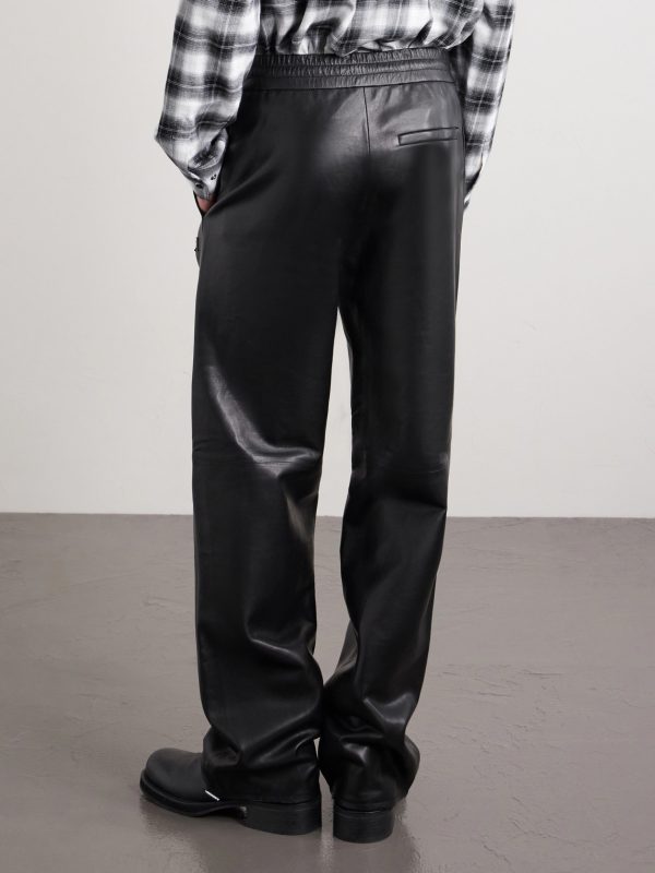 Logo-Appliquéd Straight-Leg Leather Trousers - BK Logo-Appliquéd Straight-Leg Leather Trousers - BK