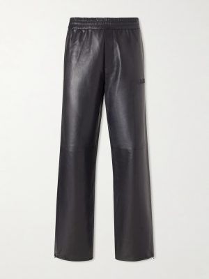 Logo-Appliquéd Straight-Leg Leather Trousers Logo-Appliquéd Straight-Leg Leather Trousers