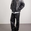 Logo-Appliquéd Straight-Leg Leather Trousers - OU Logo-Appliquéd Straight-Leg Leather Trousers - OU