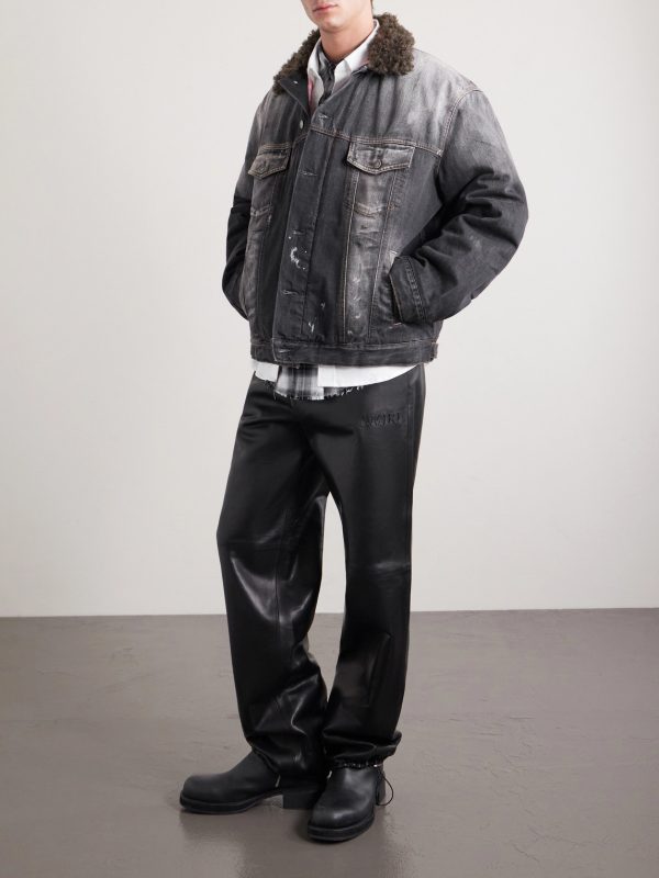 Logo-Appliquéd Straight-Leg Leather Trousers - OU Logo-Appliquéd Straight-Leg Leather Trousers - OU