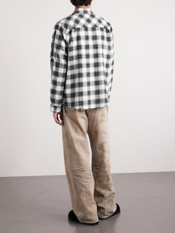 Bones Appliquéd Frayed Checked Cotton-Flannel Overshirt - BK Bones Appliquéd Frayed Checked Cotton-Flannel Overshirt - BK