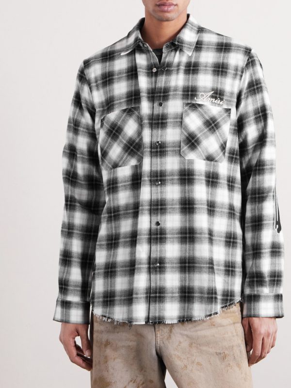 Bones Appliquéd Frayed Checked Cotton-Flannel Overshirt - FR Bones Appliquéd Frayed Checked Cotton-Flannel Overshirt - FR