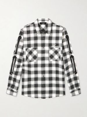 Bones Appliquéd Frayed Checked Cotton-Flannel Overshirt Bones Appliquéd Frayed Checked Cotton-Flannel Overshirt