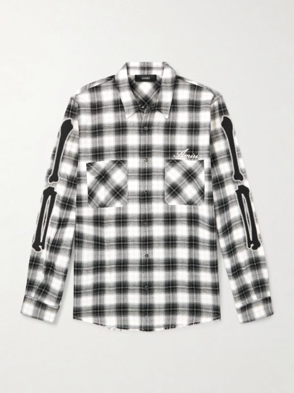 Bones Appliquéd Frayed Checked Cotton-Flannel Overshirt Bones Appliquéd Frayed Checked Cotton-Flannel Overshirt
