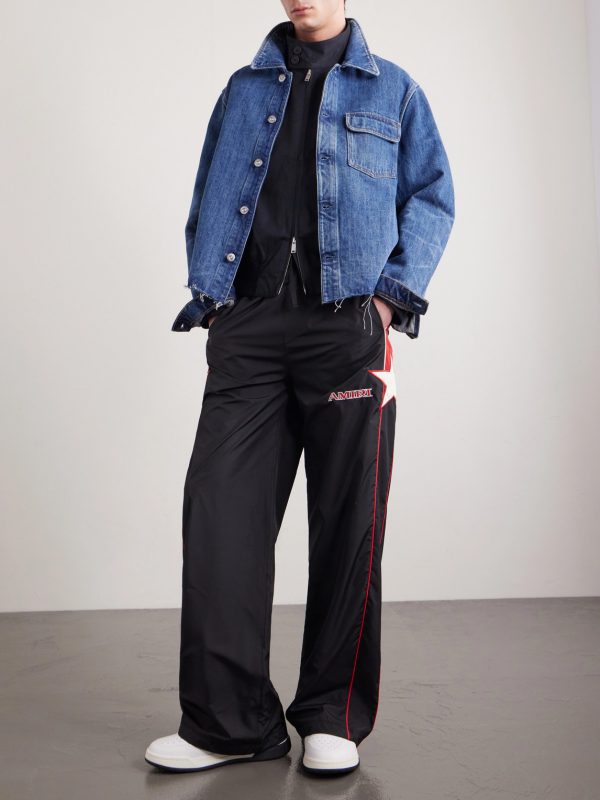 Straight-Leg Logo-Embroidered Striped Shell Sweatpants - OU Straight-Leg Logo-Embroidered Striped Shell Sweatpants - OU