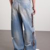 Straight-Leg Distressed Studded Jeans - BK