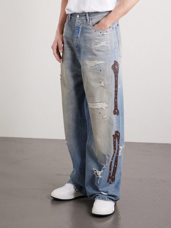 Straight-Leg Distressed Studded Jeans - FR