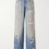 Straight-Leg Distressed Studded Jeans