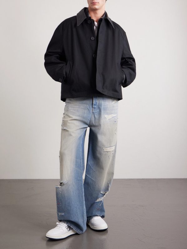 Straight-Leg Distressed Studded Jeans - OU