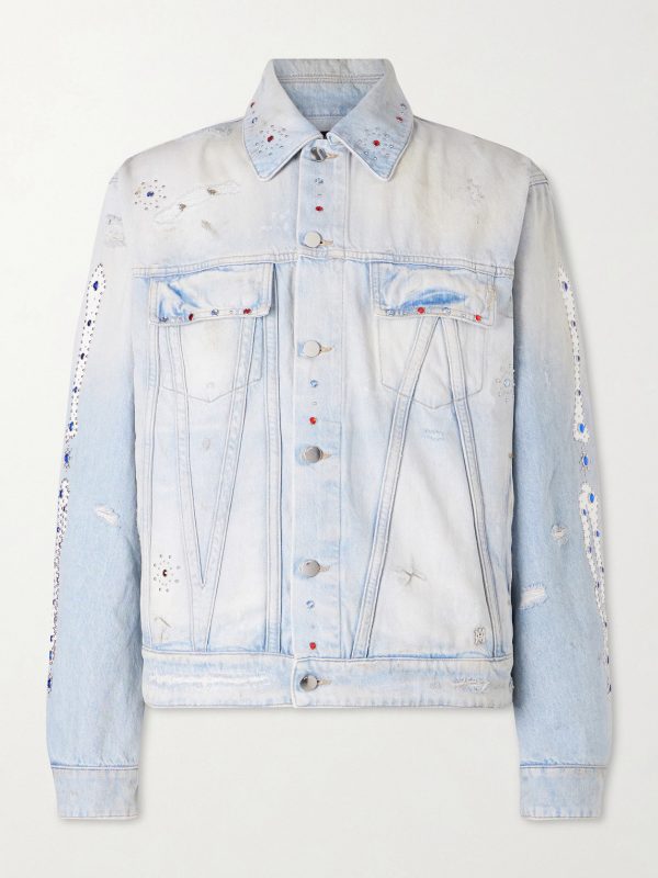 Embellished Distressed Denim Jacket
