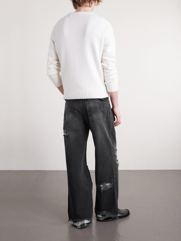 Distressed Wide-Leg Jeans - BK Distressed Wide-Leg Jeans - BK