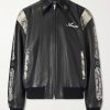 Bones Snake-Effect Panelled Studded Logo-Embroidered Leather Jacket