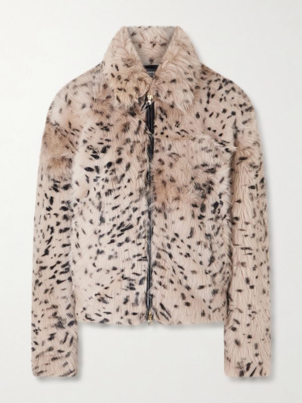 Leather-Trimmed Plush Jacket