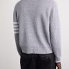 Striped Linen and Cotton-Blend Polo Sweater - BK Striped Linen and Cotton-Blend Polo Sweater - BK