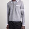 Striped Linen and Cotton-Blend Polo Sweater - FR Striped Linen and Cotton-Blend Polo Sweater - FR