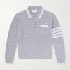 Striped Linen and Cotton-Blend Polo Sweater Striped Linen and Cotton-Blend Polo Sweater