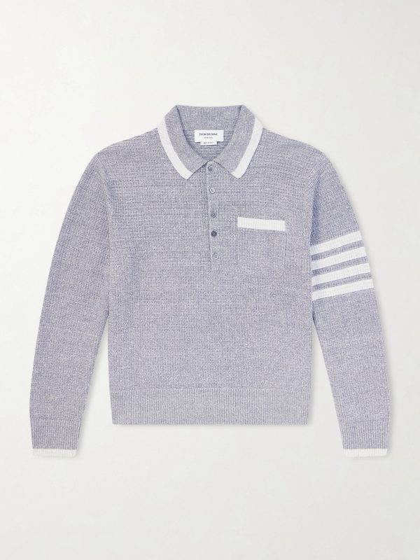 Striped Linen and Cotton-Blend Polo Sweater Striped Linen and Cotton-Blend Polo Sweater