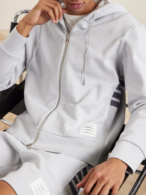 Striped Colour-Block Cotton-Jersey Zip-Up Hoodie - CU Striped Colour-Block Cotton-Jersey Zip-Up Hoodie - CU