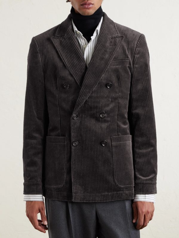 Double-Breasted Cotton-Blend Corduroy Suit Jacket - FR Double-Breasted Cotton-Blend Corduroy Suit Jacket - FR