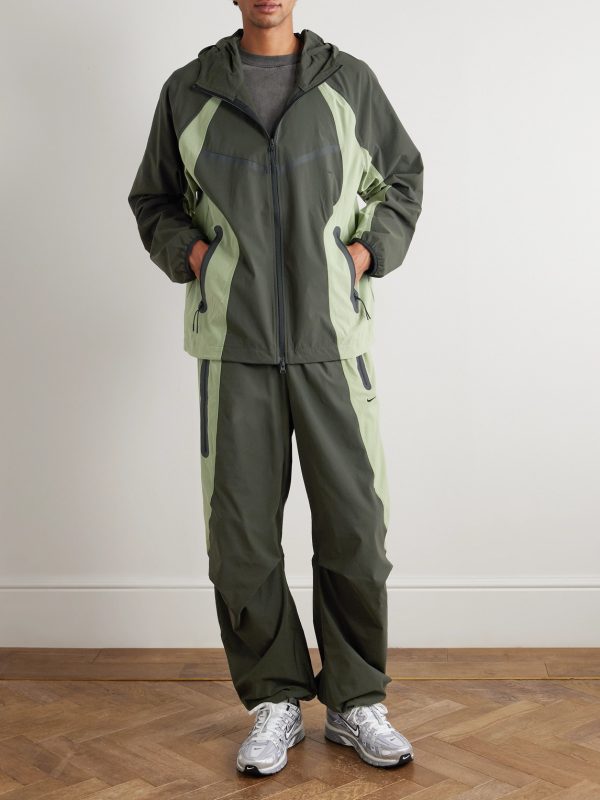 Tech Logo-Print Panelled Stretch-Nylon Hooded Jacket - OU Tech Logo-Print Panelled Stretch-Nylon Hooded Jacket - OU