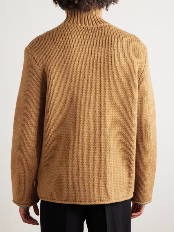 Suede-Trimmed Wool Rollneck Sweater - BK