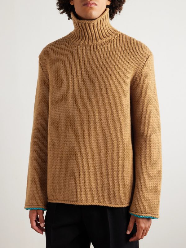 Suede-Trimmed Wool Rollneck Sweater - FR