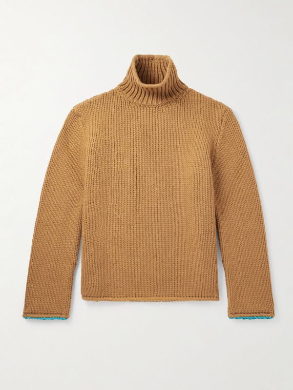 Suede-Trimmed Wool Rollneck Sweater