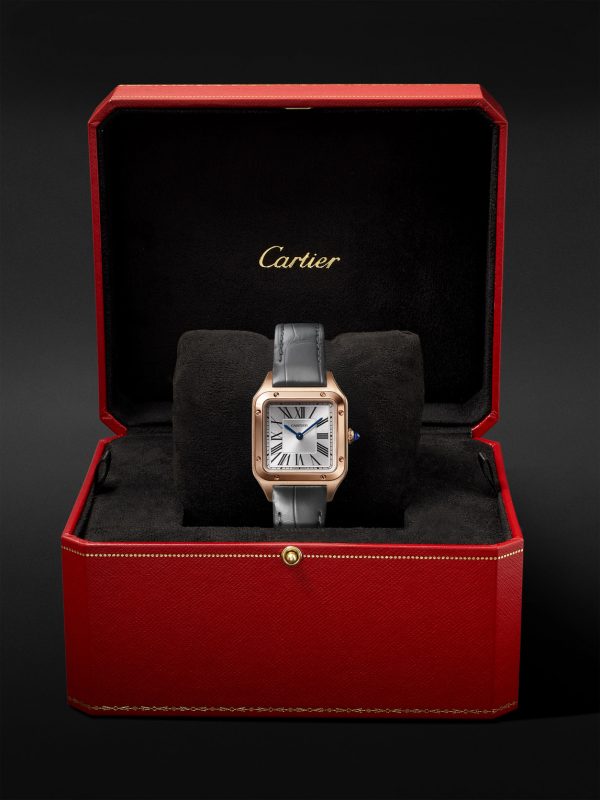 Santos-Dumont Small 38mm 18-Karat Rose Gold and Alligator Watch, Ref. No. WSSA0086 - E3