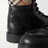 Checked Canvas-Trimmed Leather Boots - CU Checked Canvas-Trimmed Leather Boots - CU