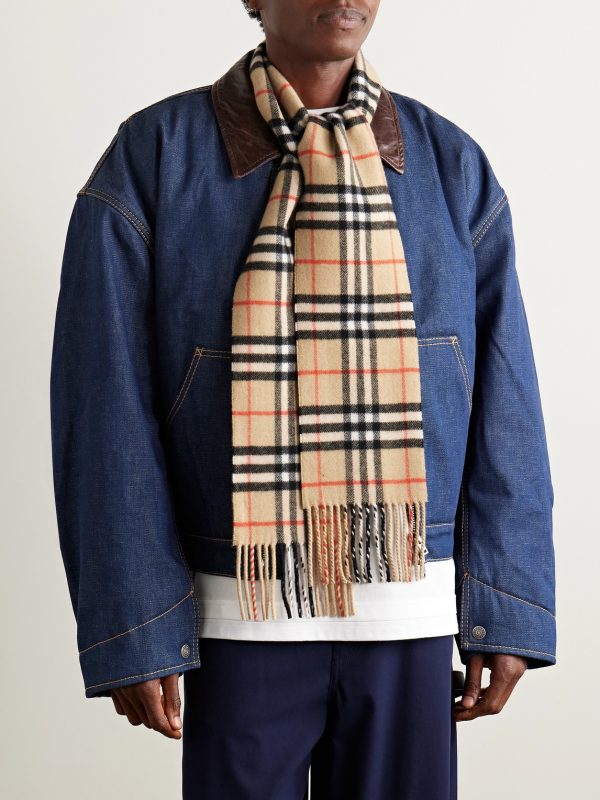 Fringed Checked Cashmere Scarf - OU Fringed Checked Cashmere Scarf - OU