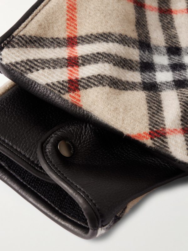 Checked Wool and Cashmere-Blend and Leather Gloves - CU