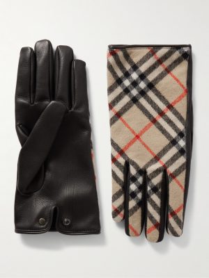Checked Wool and Cashmere-Blend and Leather Gloves Checked Wool and Cashmere-Blend and Leather Gloves