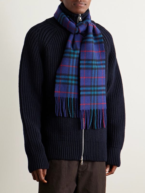 Fringed Checked Cashmere Scarf - OU Fringed Checked Cashmere Scarf - OU