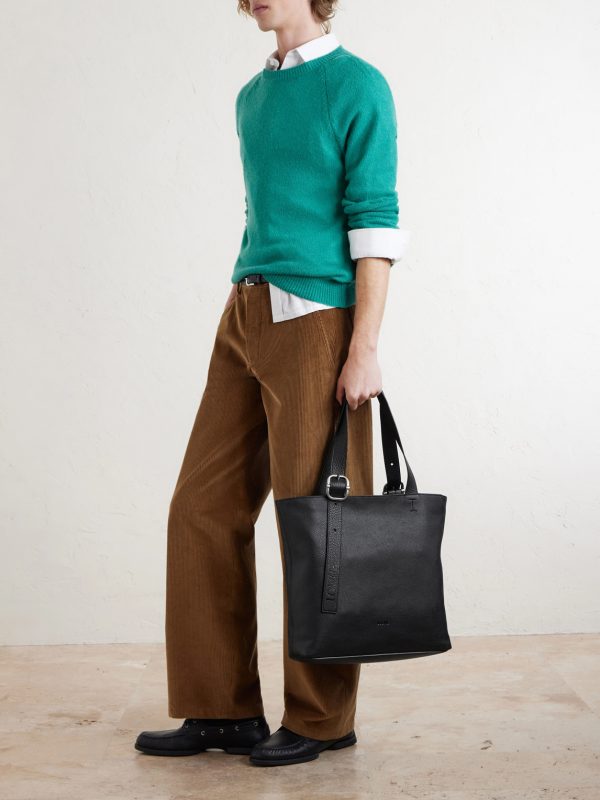 Loop Logo-Debossed Full-Grain Leather Tote Bag - OU Loop Logo-Debossed Full-Grain Leather Tote Bag - OU