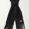 Logo-Appliquéd Fringed Mohair and Wool-Blend Scarf Logo-Appliquéd Fringed Mohair and Wool-Blend Scarf