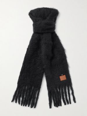 Logo-Appliquéd Fringed Mohair and Wool-Blend Scarf Logo-Appliquéd Fringed Mohair and Wool-Blend Scarf