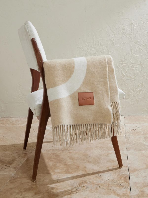 Anagram Leather-Appliquéd Fringed Logo-Jacquard Wool Blanket
