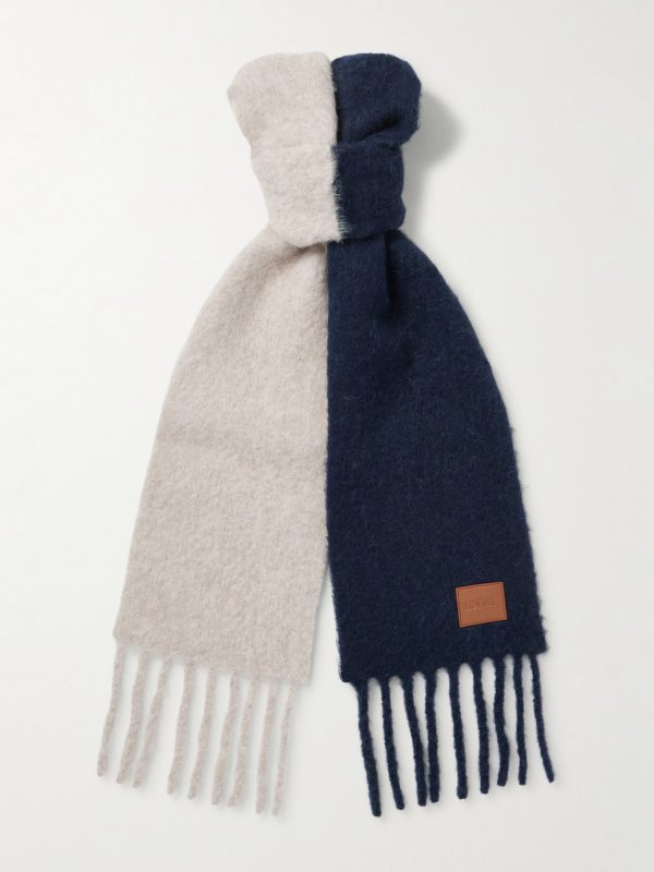 Logo-Appliquéd Fringed Two-Tone Alpaca and Wool-Blend Scarf Logo-Appliquéd Fringed Two-Tone Alpaca and Wool-Blend Scarf