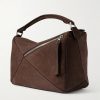 Puzzle Edge Large Logo-Debossed Nubuck Messenger Bag - BK Puzzle Edge Large Logo-Debossed Nubuck Messenger Bag - BK