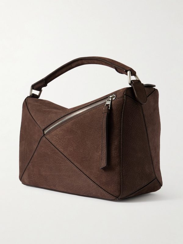 Puzzle Edge Large Logo-Debossed Nubuck Messenger Bag - BK Puzzle Edge Large Logo-Debossed Nubuck Messenger Bag - BK