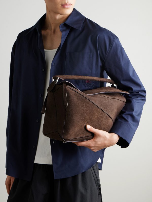 Puzzle Edge Large Logo-Debossed Nubuck Messenger Bag - OU Puzzle Edge Large Logo-Debossed Nubuck Messenger Bag - OU