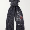 Fringed Embroidered Knitted Scarf