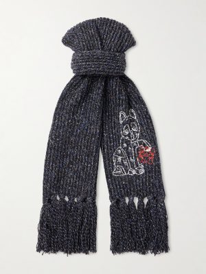 Fringed Embroidered Knitted Scarf Fringed Embroidered Knitted Scarf